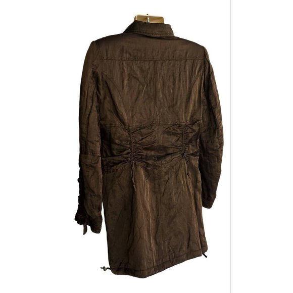 Javier Simorra Women's SZ 10 Long Cinch Trench Coat Brown Jacket Quilted Lining - Picture 2 of 8